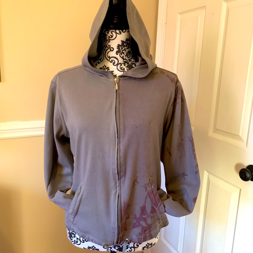 NYJeans full zip hoodie, asymmetrically hand dyed, size women’s large.